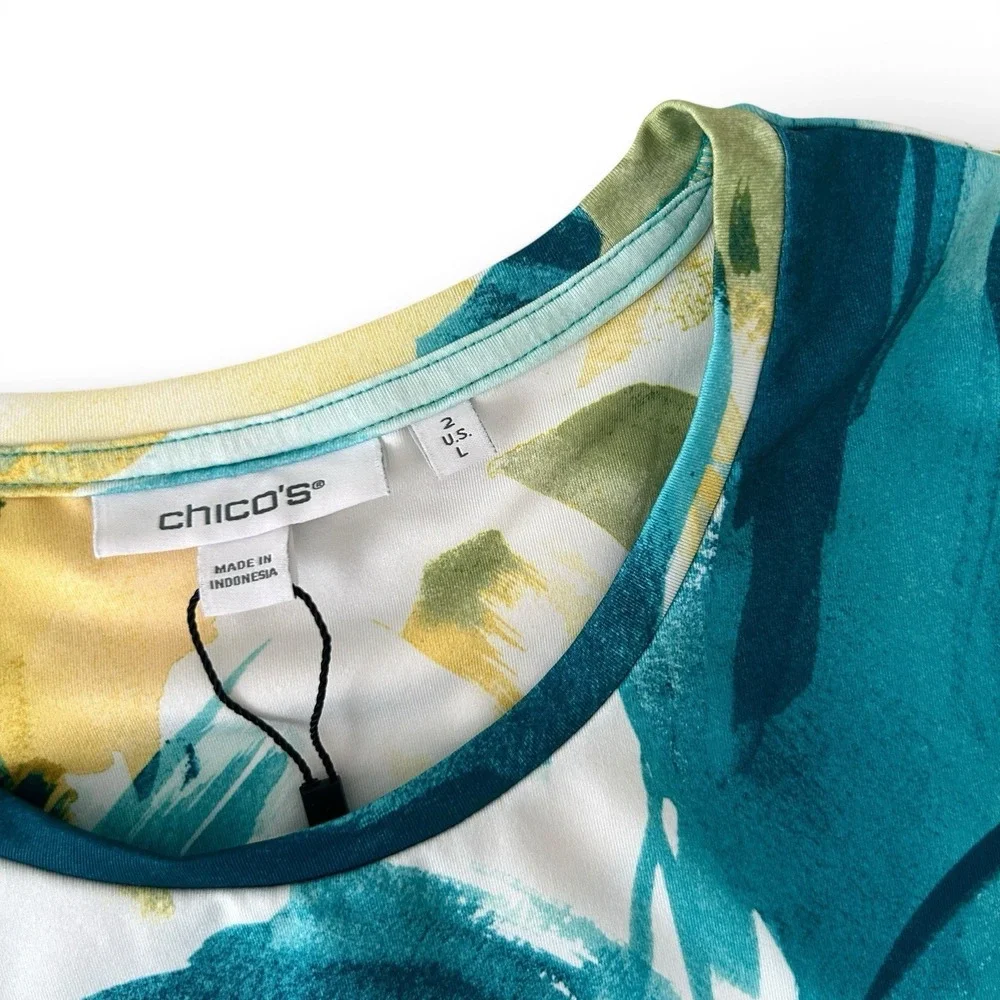 Chico's Zenergy Women Large Blue Green Multi Long Sleeve UPF 50+ Size 2 Top NWOT - Picture 5 of 13